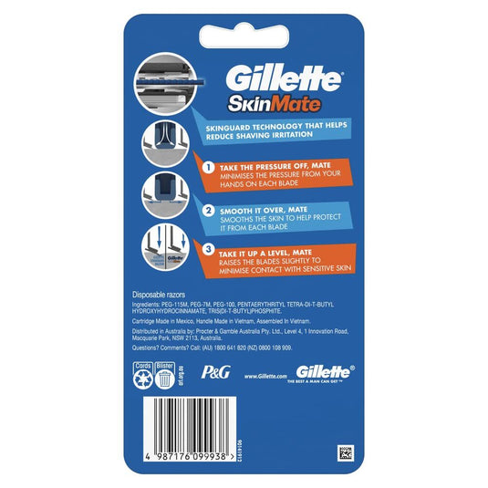 8x Gillette SkinMate Mens Sensitive Skin Disposable Razors in Blue-2