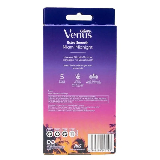 Gillette Venus Extra Smooth Miami Midnight Razor 3pk x1 Handle x2 5 Blades-2