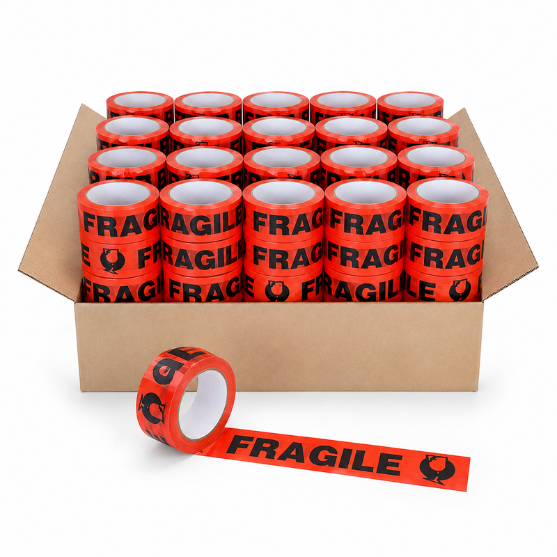 Load image into Gallery viewer, 36x Rolls Fragile Packaging Tape (48mm x 66m) - Black on Fluro Orange - 1 Carton-0
