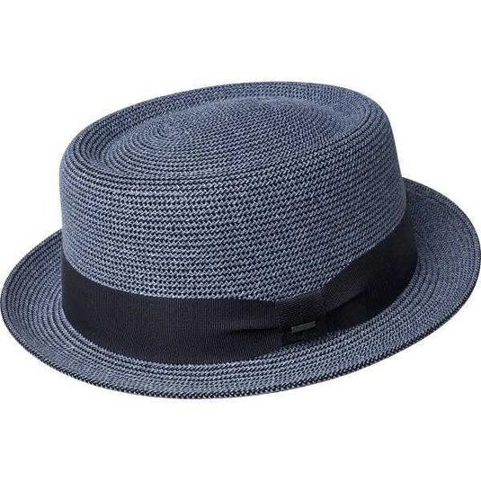 Bailey Mens Waits Paper Straw Hat Made in USA Pork Pie - Blue Surf-0