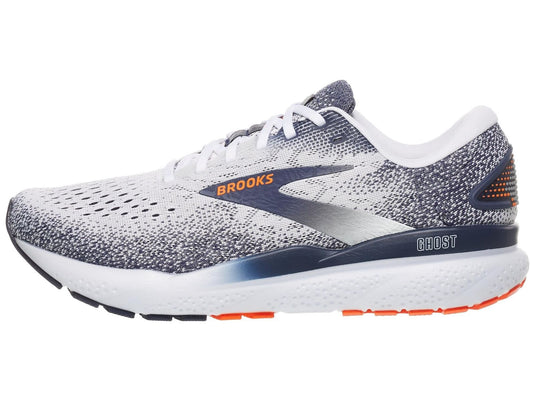 Mens Brooks Ghost 16 Running Shoes in White/Peacoat/Orange – Size 8.5