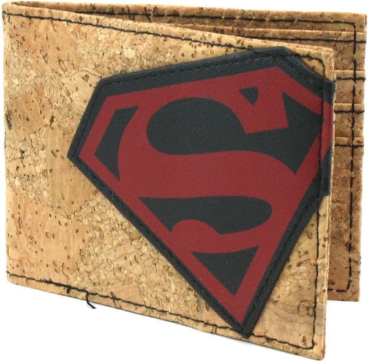 DC Comics Superman Cork & Applique Wallet Bi-Fold Bifold Tilted Logo - Officially Licensed-0