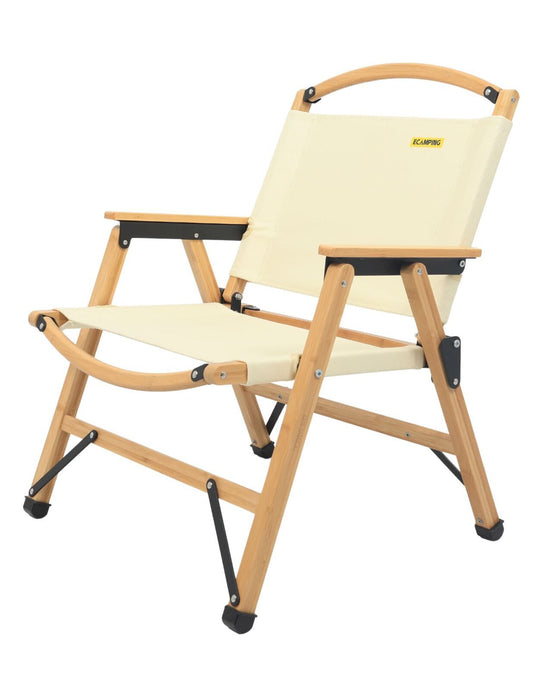 Bamboo Canvas Foldable Outdoor Camping Chair Wooden Travel Picnic Park - Khaki/Light Beige