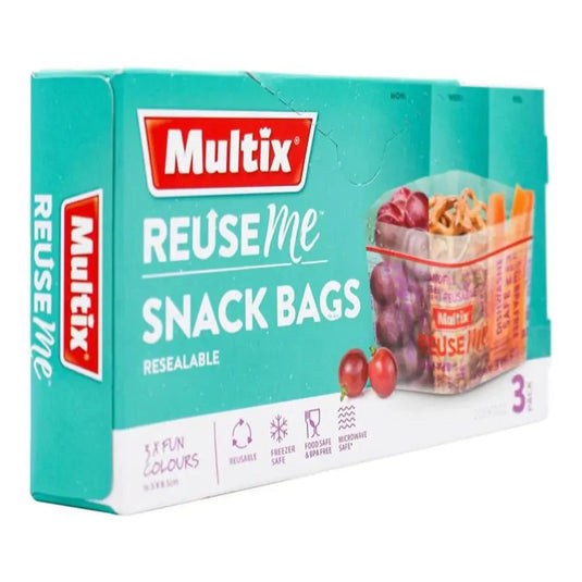 Multix Reuse Me Snack Bags 3 Pk Resealable BPA Free Microwave Safe - 16.5x8.5cm-2