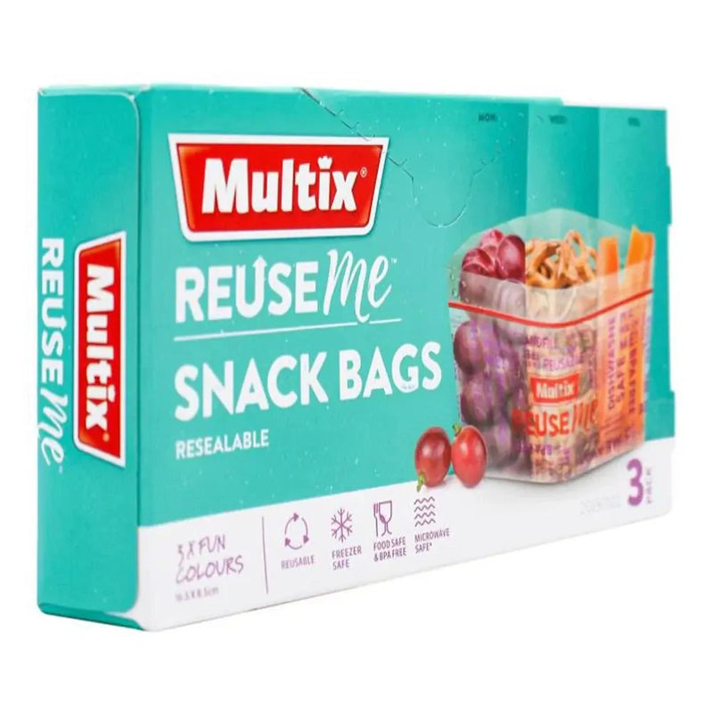 Load image into Gallery viewer, Multix Reuse Me Snack Bags 3 Pk Resealable BPA Free Microwave Safe - 16.5x8.5cm-2
