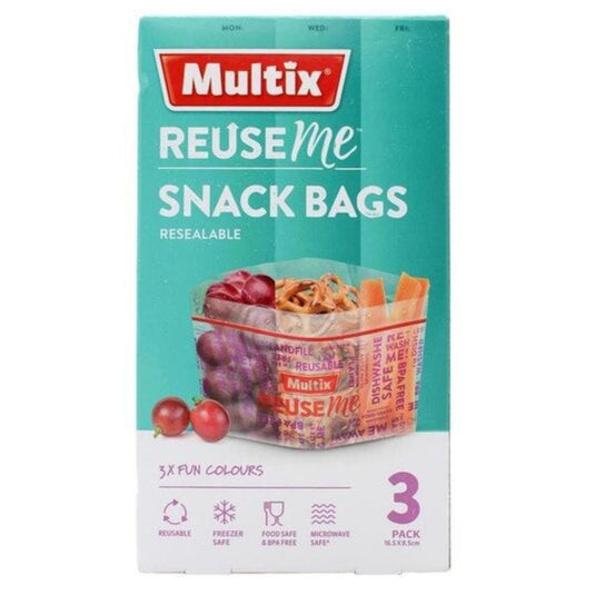 Multix Reuse Me Snack Bags 3 Pk Resealable BPA Free Microwave Safe - 16.5x8.5cm-0