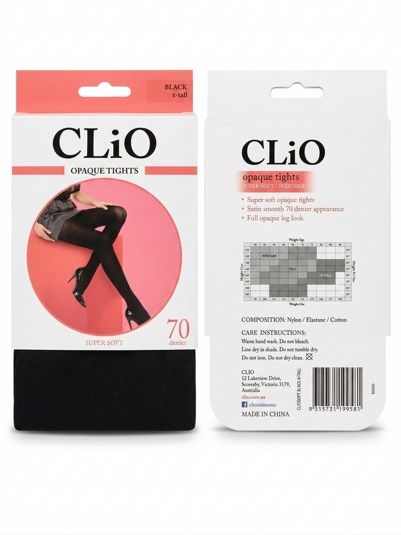 Load image into Gallery viewer, CliO Opaque Tights Super Soft (70 Denier) in Black Size Extra-Tall-0
