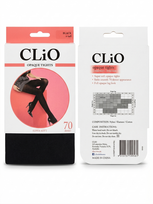 CliO Opaque Tights Super Soft (70 Denier) in Black Size Extra-Tall-1