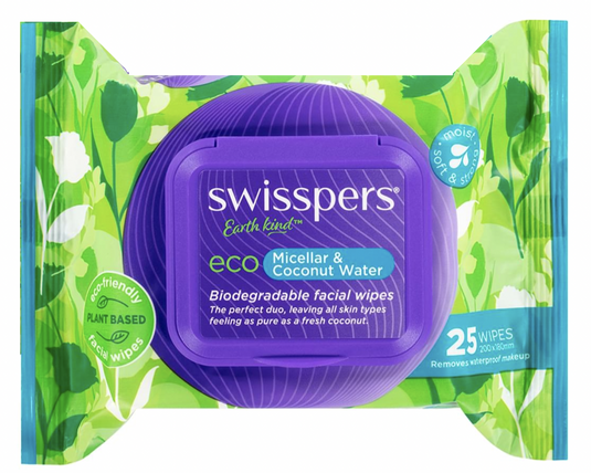 Swisspers Eco Biodegrable Facial Wipes Micellar & Coconut Water - 1 Pack 25-0