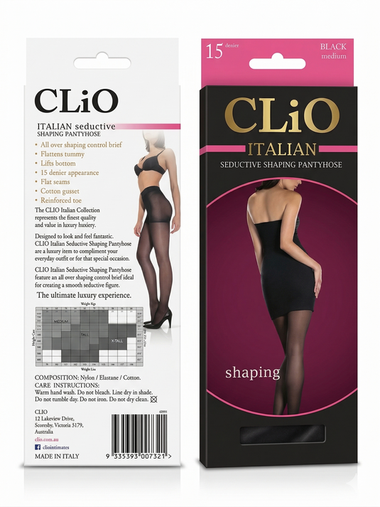 CliO Italian Seductive Shaping Pantyhose (15 Denier) in Black Size Medium (Made in Italy)-1