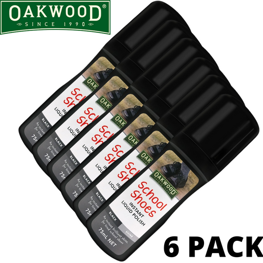 6x Oakwood 75ml School Shoes Instant Liquid Polish Bulk - Black Shine-1