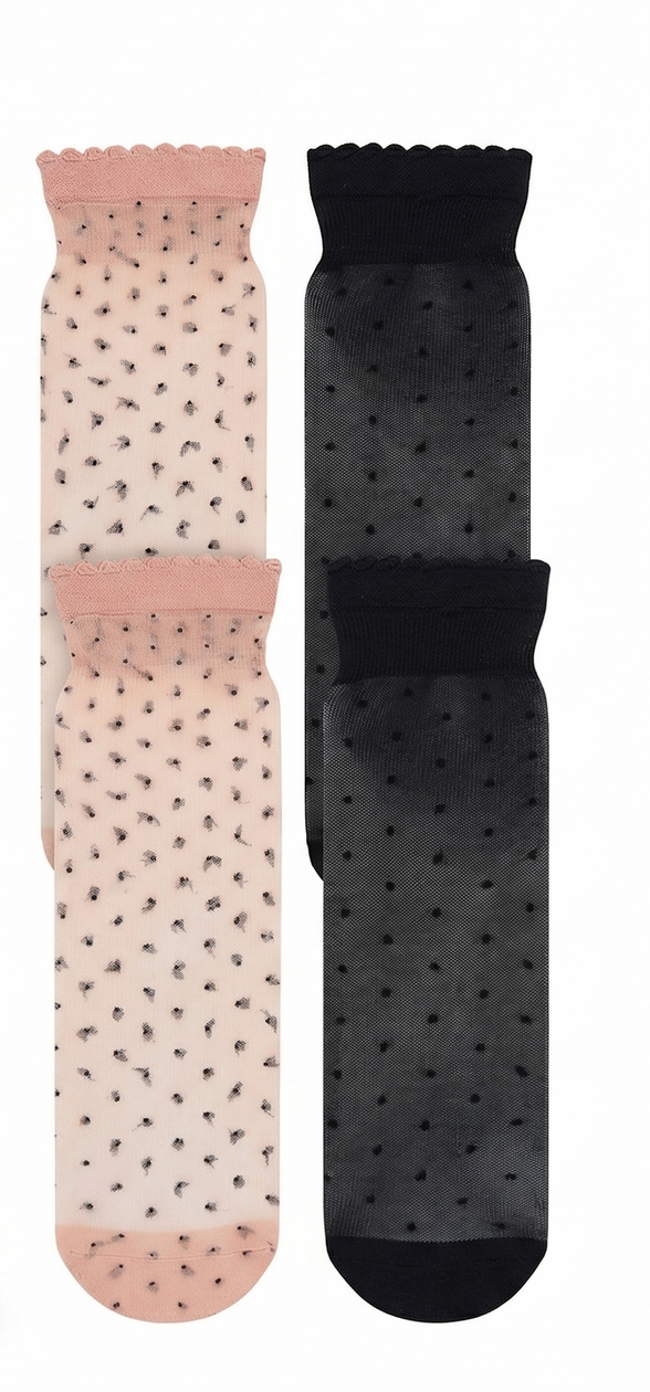 Load image into Gallery viewer, anko 2-Pairs "Sheer Spot" Anklets Socks in Black/Natural/Pink (One Size)-2

