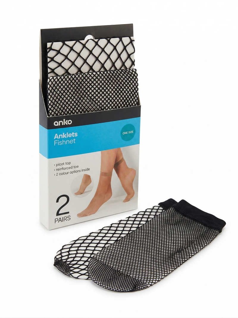 Load image into Gallery viewer, anko 2-Pairs Fishnet Anklets Socks in Black (One Size)-1
