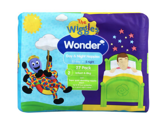 Wonder Pk27 the Wiggles Day & Night Nappies Diapers Infant 4 - 8 Kg Size 2-0