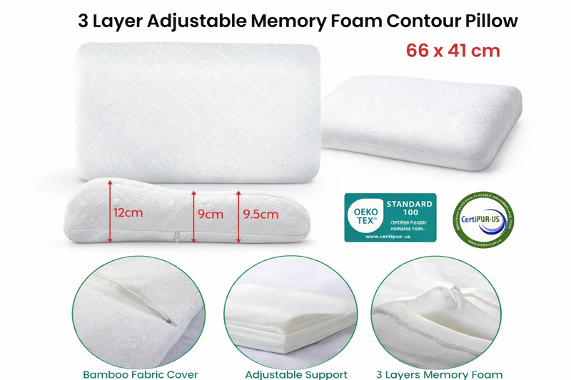 Load image into Gallery viewer, Bamboo Height Adjustable Pillow 3-Layer Memory Foam (Machine Washable) 41x66cm-3
