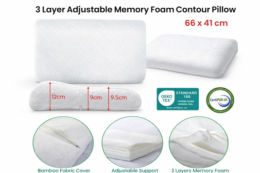 Bamboo Height Adjustable Pillow 3-Layer Memory Foam (Machine Washable) 41x66cm-3