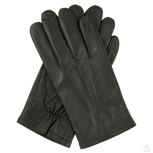 Dents Mens Genuine Full Grain Leather Gloves 3 Point Stitch Fleece Lined Warm Winter - Navy