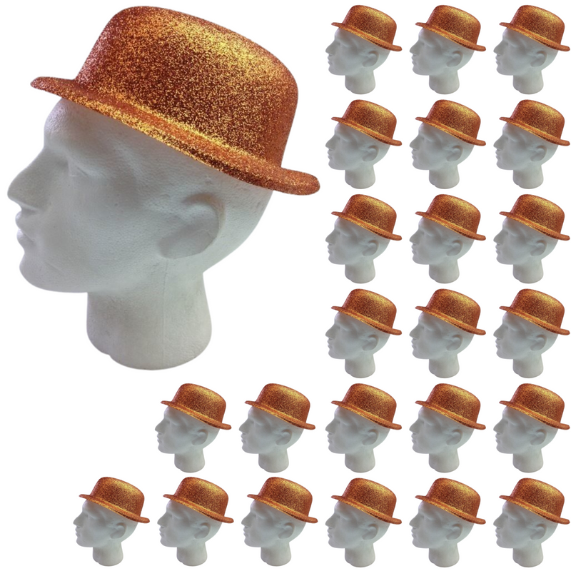 Load image into Gallery viewer, 24x GLITTER BOWLER HAT Fancy Party Plastic Costume Cap Fun Dress Up Sparkle BULK - Red
