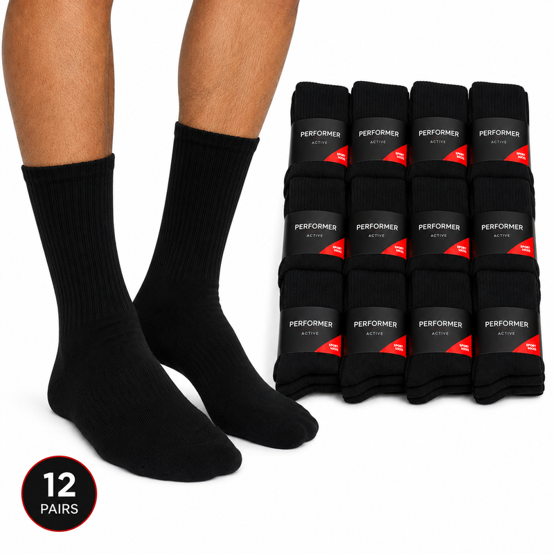 Load image into Gallery viewer, 12x Mens Cotton Crew Socks for Everyday/Sports Bulk Pack in Black-1
