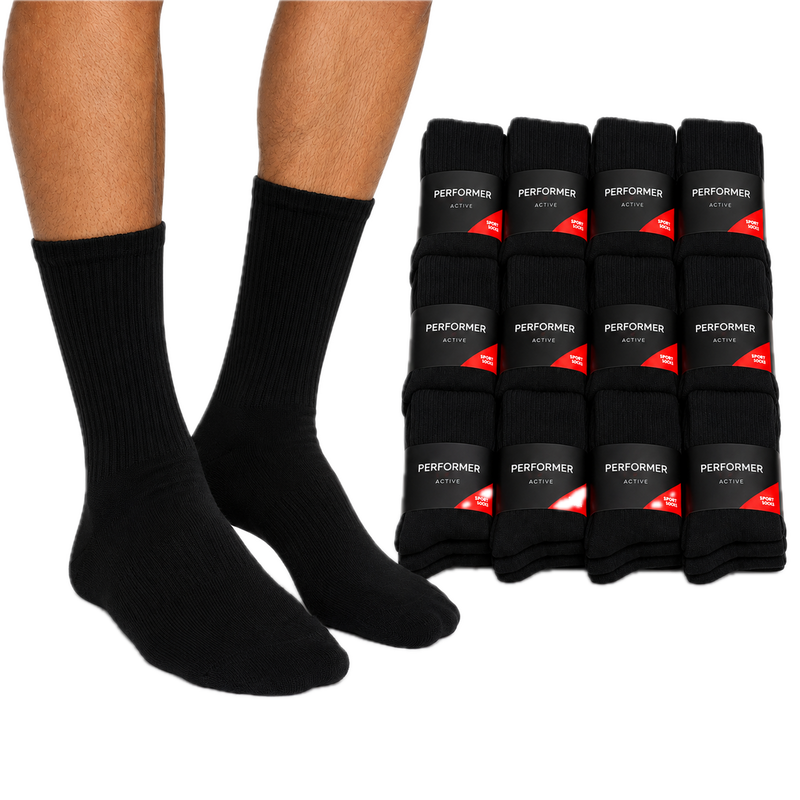 Load image into Gallery viewer, 12x Mens Cotton Crew Socks for Everyday/Sports Bulk Pack in Black-0

