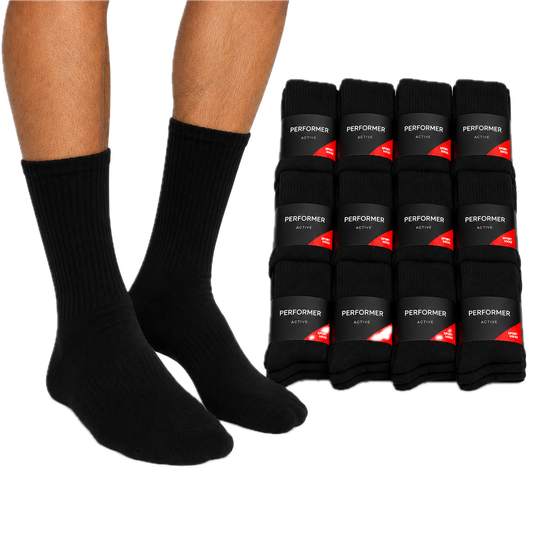 12x Mens Cotton Crew Socks for Everyday/Sports Bulk Pack in Black-0