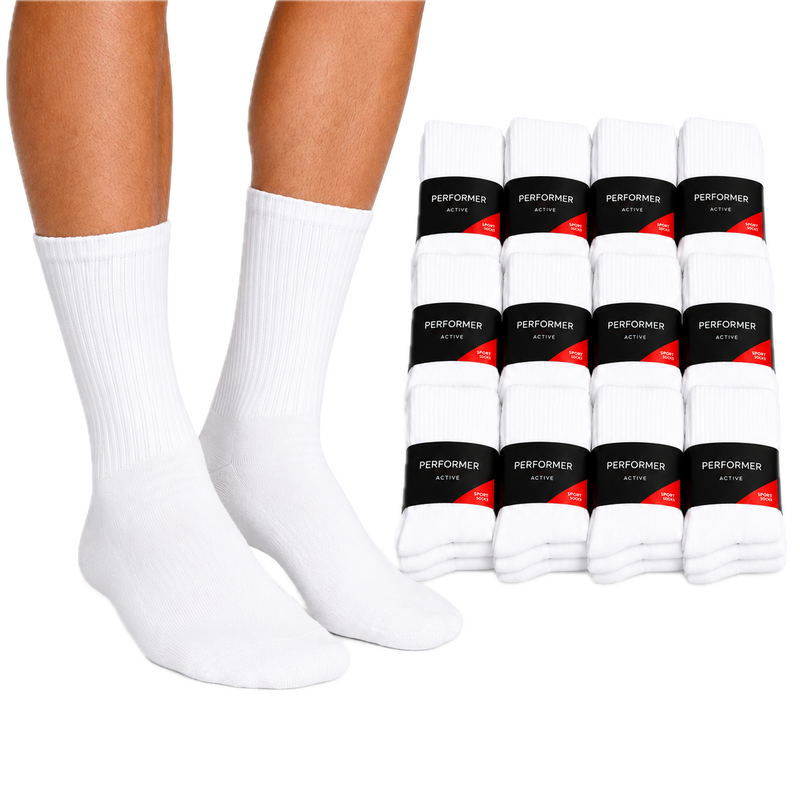 Load image into Gallery viewer, 12x Mens Cotton Crew Socks for Everyday/Sports Bulk Pack in White-0
