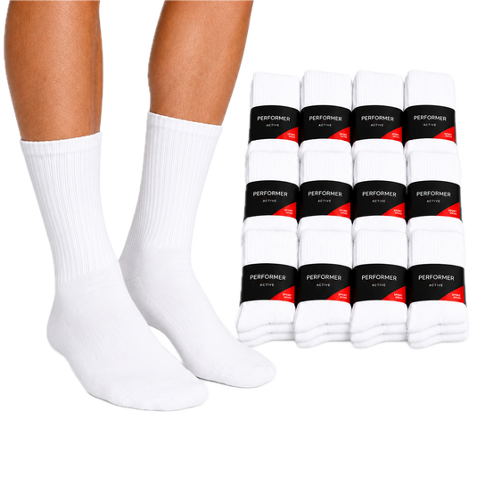 12x Mens Cotton Crew Socks for Everyday/Sports Bulk Pack in White-0