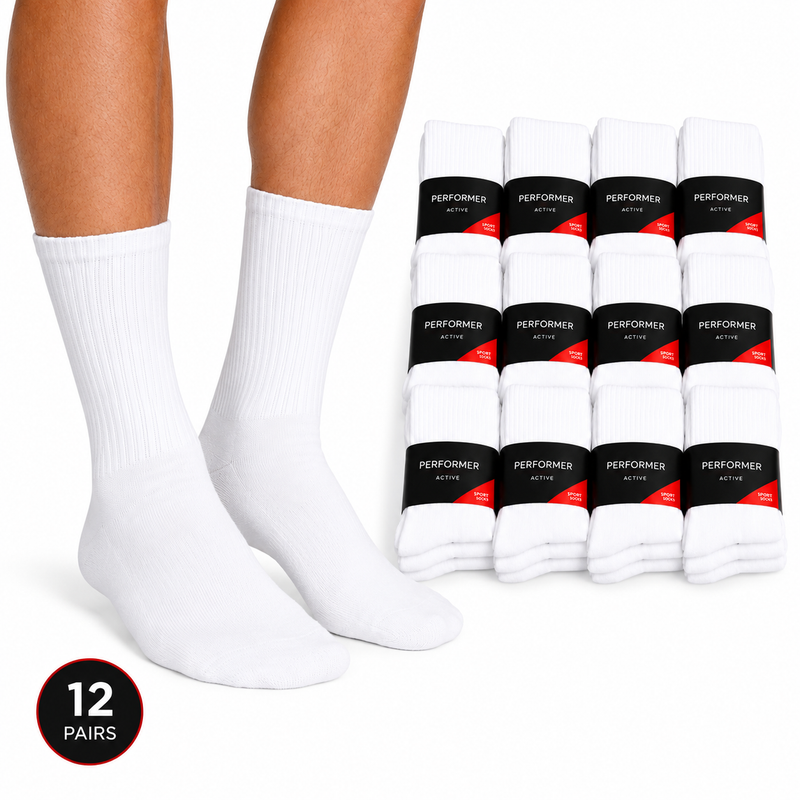 Load image into Gallery viewer, 12x Mens Cotton Crew Socks for Everyday/Sports Bulk Pack in White-1
