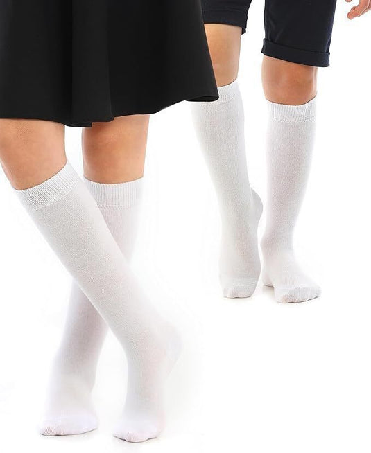 Knee High School Socks for Girls Boys Plain Cotton Rich in White-1