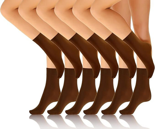 24x Womens Plain Opaque Trouser Ankle Cut Socks in Brown (One Size, 2-8)-0