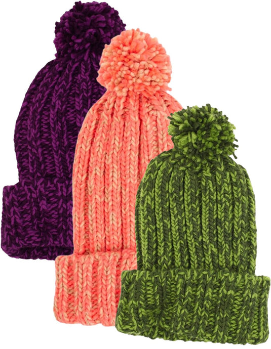 Womens Thick Knit Beanie Winter Fleece Lined Hat Warm Faux Fur Pom Pom Ski-1