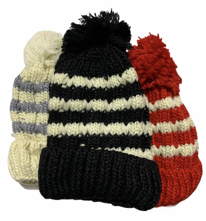 Load image into Gallery viewer, Womens Thick Knit Beanie Winter Fleece Lined Hat Warm Faux Fur Pom Striped Ski-0
