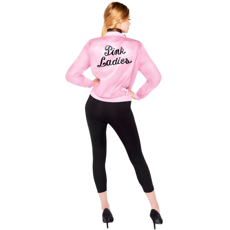 Load image into Gallery viewer, Womens Pink Lady Costume Size 6-8 Jacket Black Leggings Neck Scarf in Pink-3
