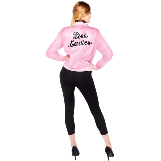Womens Pink Lady Costume Size 6-8 Jacket Black Leggings Neck Scarf in Pink-3