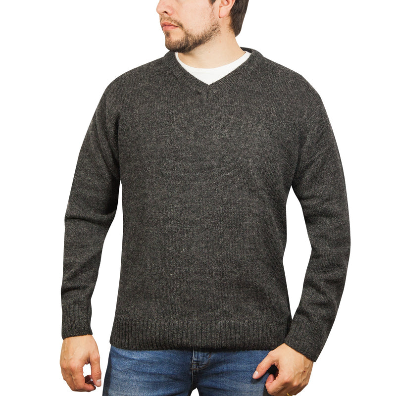 Load image into Gallery viewer, 100% Shetland Wool V Neck Knit Jumper Pullover Mens Sweater Knitted - Charcoal (29)
