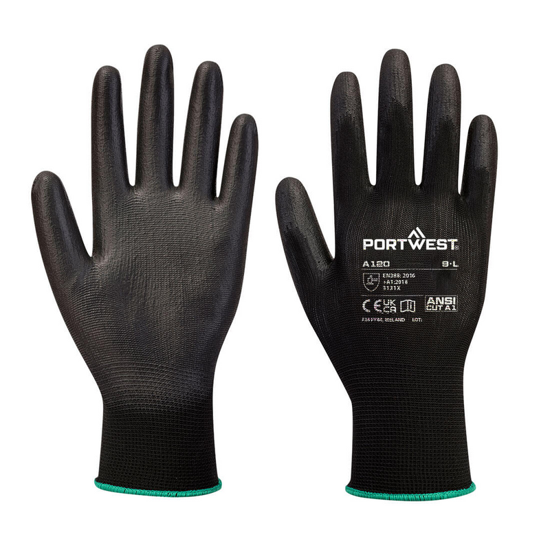 Load image into Gallery viewer, Portwest PU Palm Coated Safety Work Gardening Builders Gloves Breathable - Black-1
