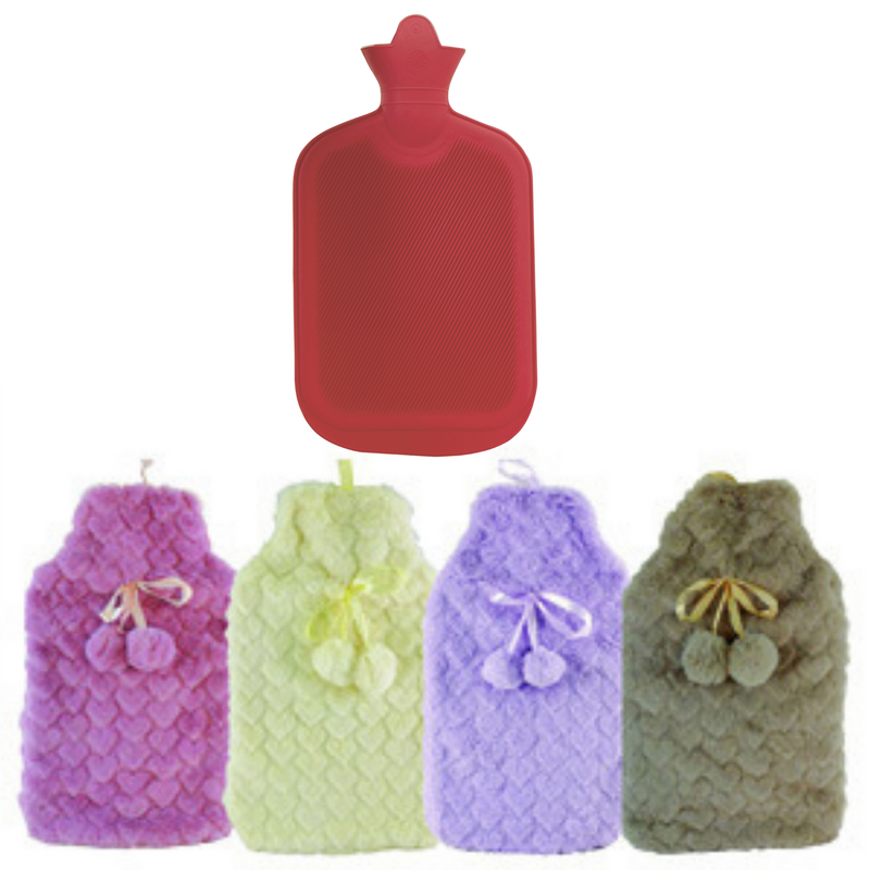Load image into Gallery viewer, 2L HOT WATER BOTTLE with Hearts Fleece Cover Winter Warm Natural Rubber Bag-0
