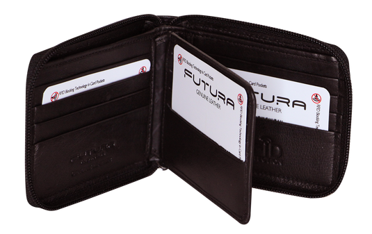 Futura Mens Zip Around Leather Wallet RFID Gift - Black-3