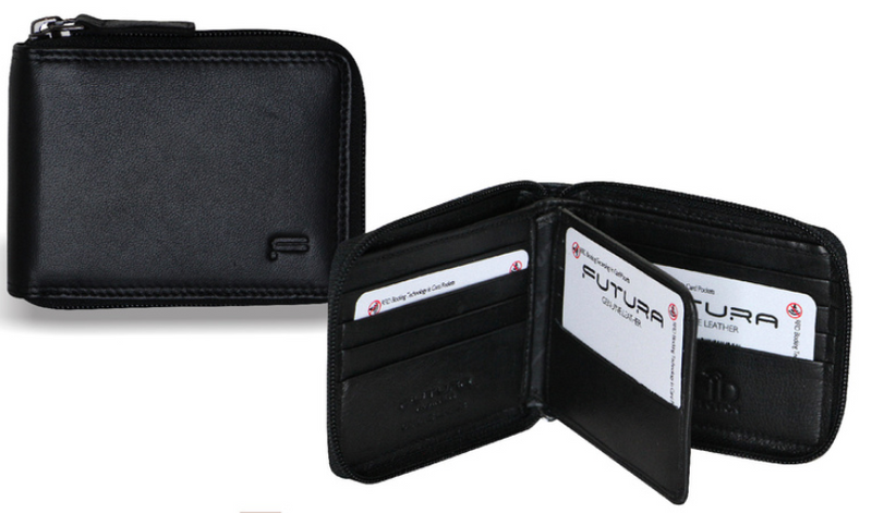 Load image into Gallery viewer, Futura Mens Zip Around Leather Wallet RFID Gift - Black-1
