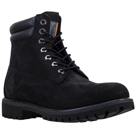 Timberland Mens 6-inch Double Collar Boots Leather Shoes Lightweight - Black Nubuck-0
