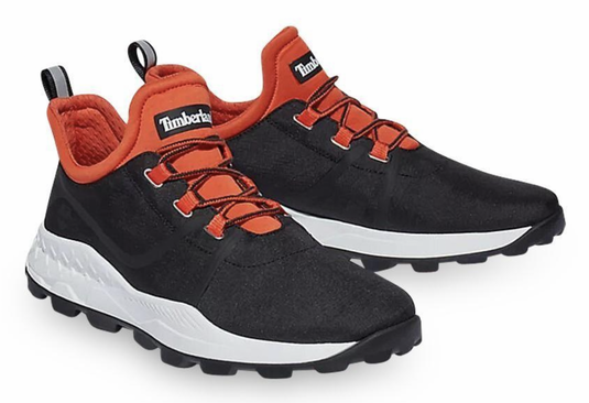 Timberland Mens Brooklyn Fabric Oxford Sneakers Shoes - Black Mesh with Orange-1