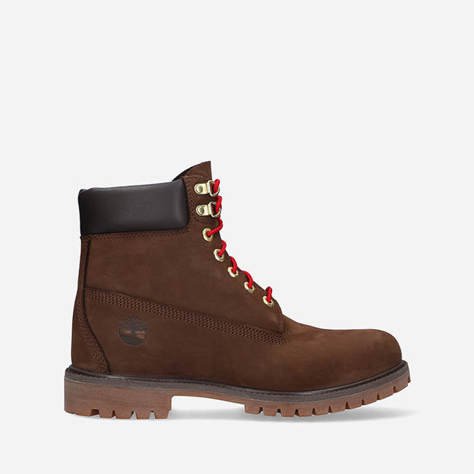 Timberland Womens 6 Inches Premium Waterproof Boot - Dark Brown with Red-0