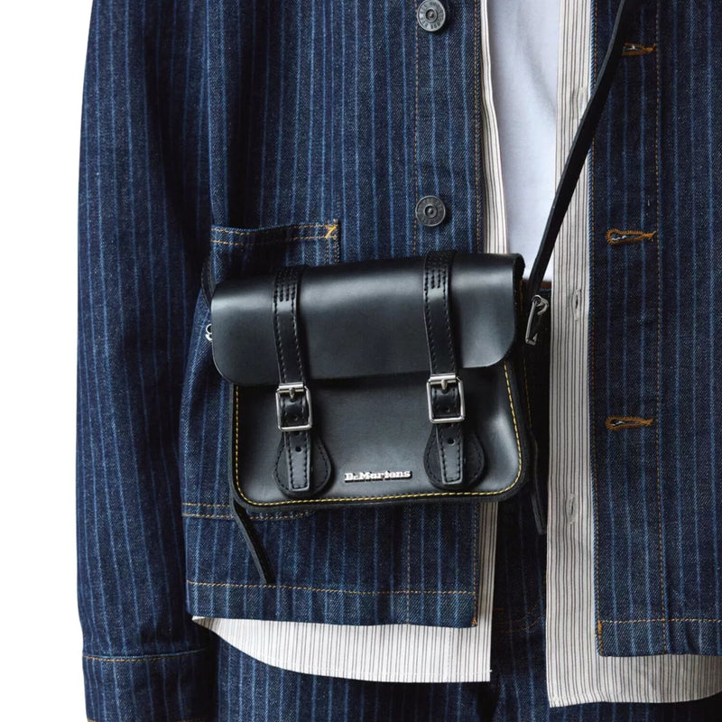 Load image into Gallery viewer, Dr. Martens 7 Inch Satchel Bag Leather Shoulder Crossbody Magnetic Buckle in Black Kiev-2
