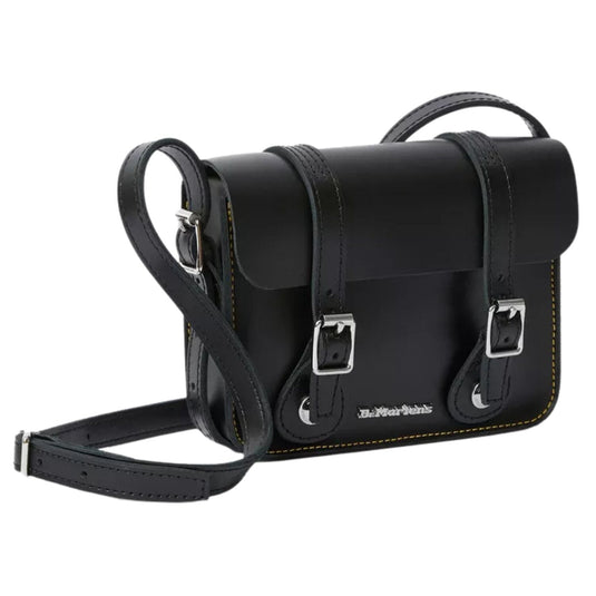 Dr. Martens 7 Inch Satchel Bag Leather Shoulder Crossbody Magnetic Buckle in Black Kiev-3