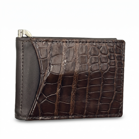 Mens Genuine Crocodile Skin Money Clip Leather Wallet in Brown (Made in Australia)-1
