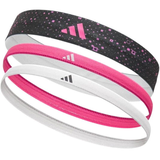 Adidas 3pk Hairbands Non-Slip Headbands Elastic One Size Washable in Graphic Black Pink White-1