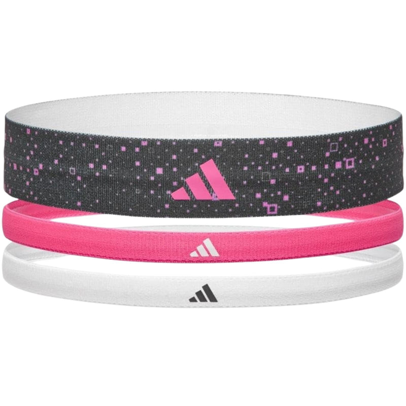 Load image into Gallery viewer, Adidas 3pk Hairbands Non-Slip Headbands Elastic One Size Washable in Graphic Black Pink White-2
