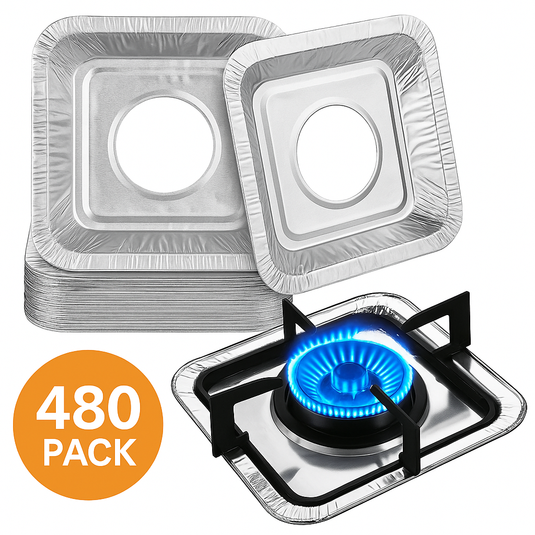 480x Aluminium Disposable Foil Stove Burner Covers Bulk - Square-1
