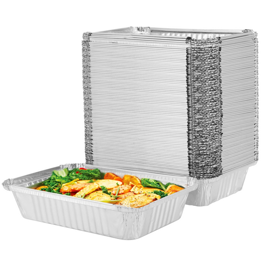 48x Aluminium Disposable Foil Food Container Pans Baking Tray 52x32x8.5cm-0