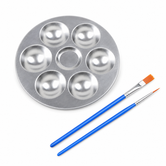 6 Grid Metal Painting Palette w/ 2 Brushes (135mmx135mm)-0
